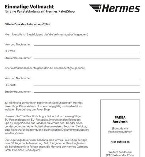 padea ausdruck hermes|hermes vollmacht formular pdf.